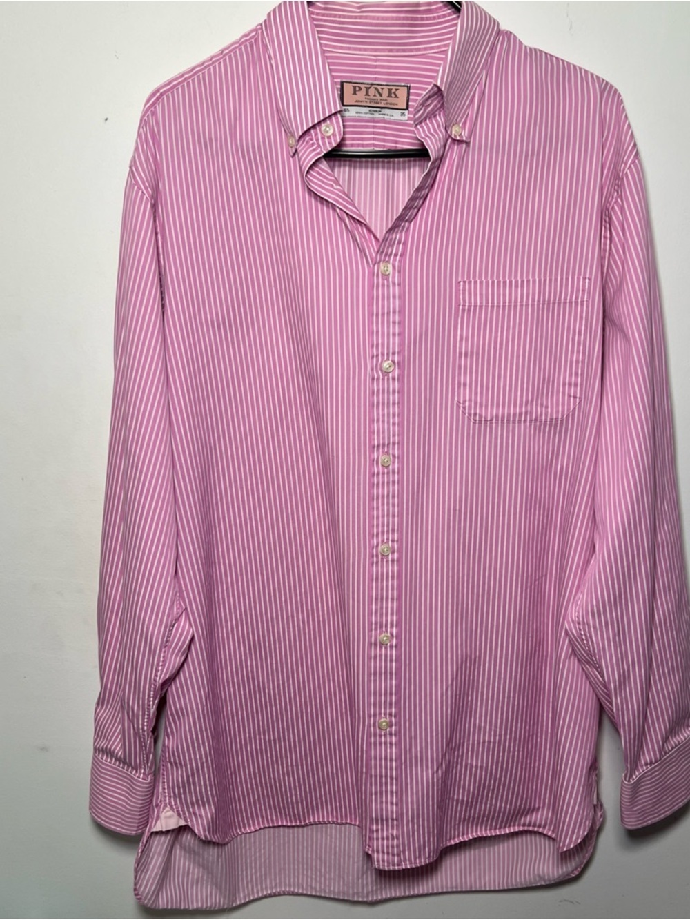 Thomas Pink Jermyn Street London Mens Pink White Striped Button Down Dress Shirt - Picture 3 of 14
